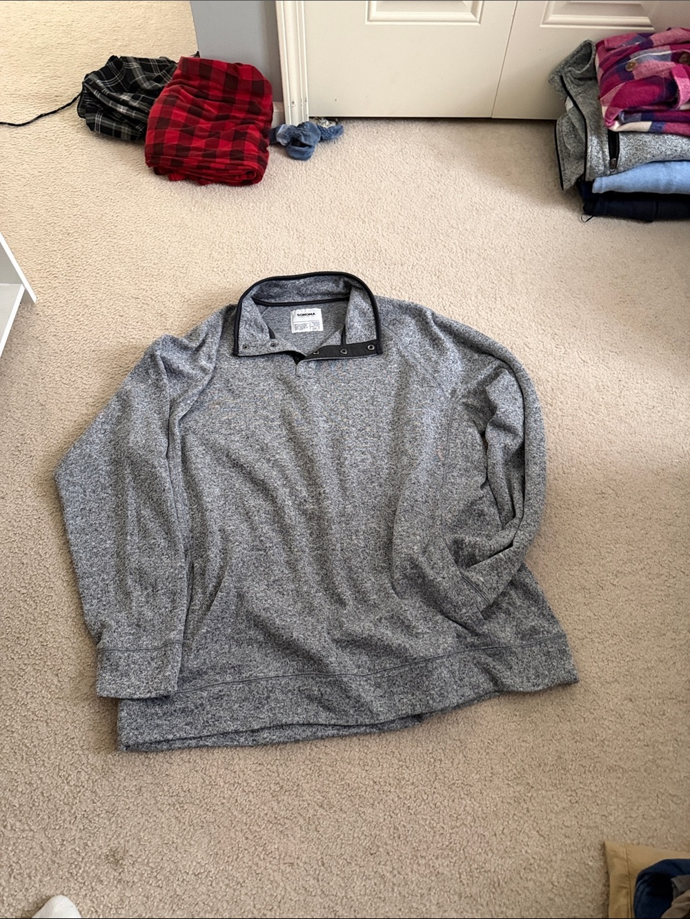 Sonoma Gray Snap-Front Knit Pullover